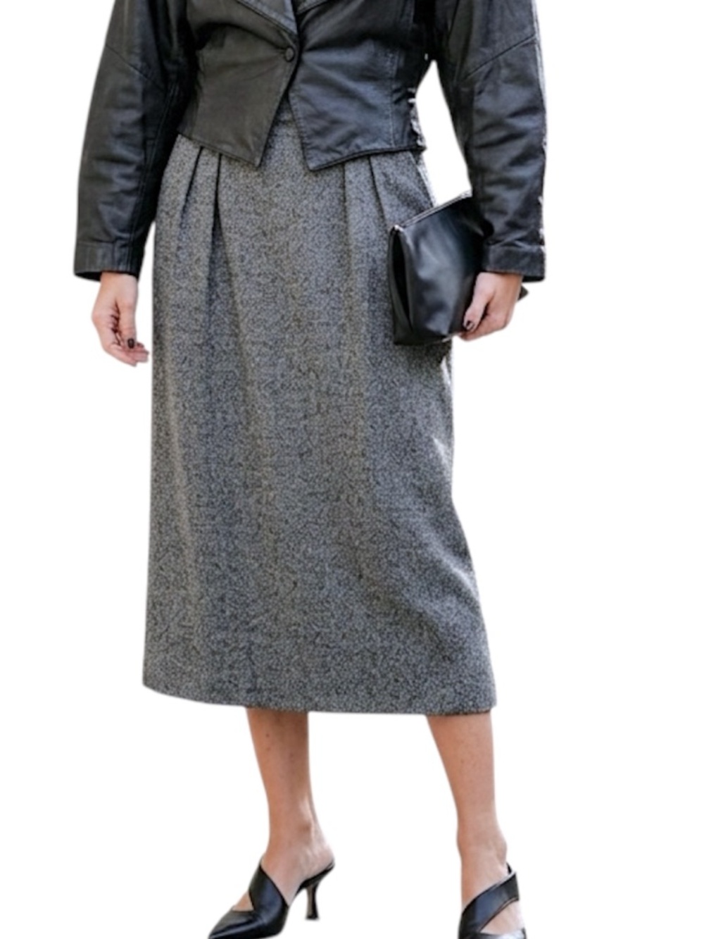 VTG 80s 90s alpaca wool blend grey pleated old money quiet luxury midi skirt 12